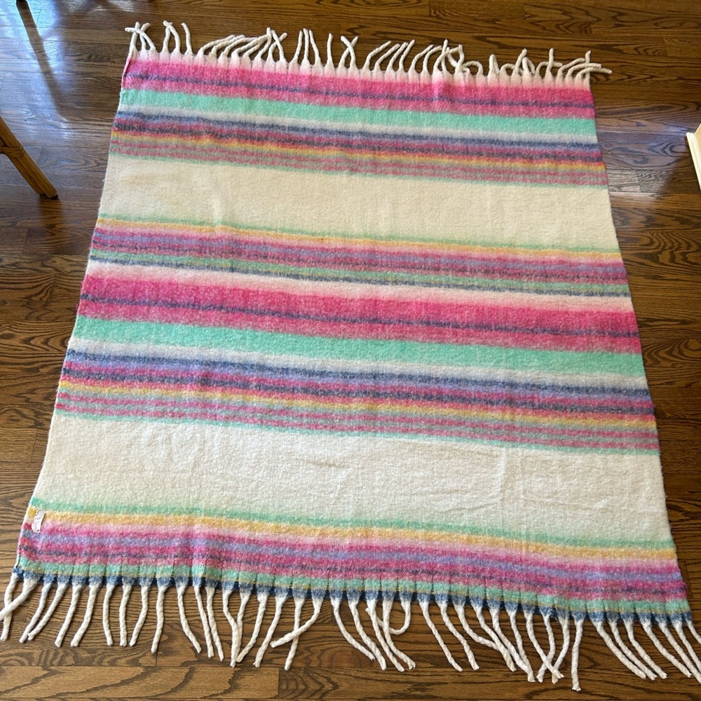 Free People,Vibrant Multicolor Striped fringed throw
55”x60”
soft,and comfy